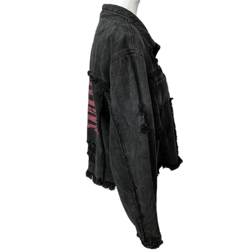 POL Star Spangled Kisses Washed Black Distressed Denim Jean Jacket M Boho - Picture 4 of 9